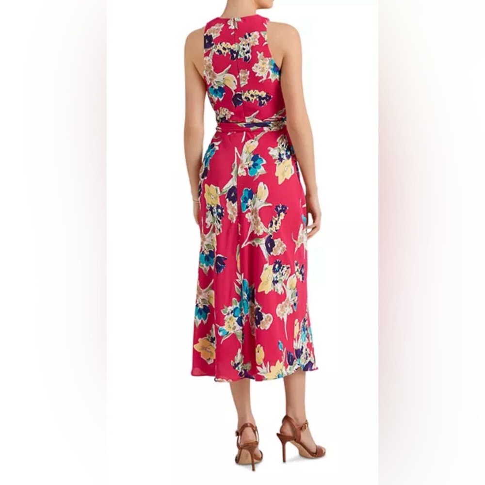 Lauren Ralph Lauren Floral Georgette Halter Dress Pink Floral‎ Size 14 NWT $165 - Picture 2 of 10